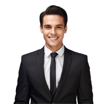 Handsome man wearing a black suit and a black tie. isolated on transparent background png