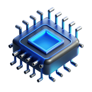 wonderful abstract A single microchip, magnified immensely, intricate pathways glowing with electric blue light, dark and mysterious mood, photorealistic style authentic png