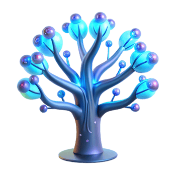 beautiful contemporary A bioluminescent tree with integrated circuitry, glowing branches and leaves, soft and magical lighting, fantasy technology style 4K png