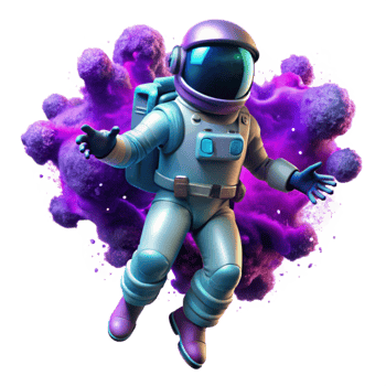 dramatic modern A lone astronaut, clad in a bioluminescent spacesuit, floats adrift amidst a nebula of vibrant purple and teal, cosmic dust swirling around them.... png