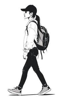 Stylish person walking, side profile illustration. png