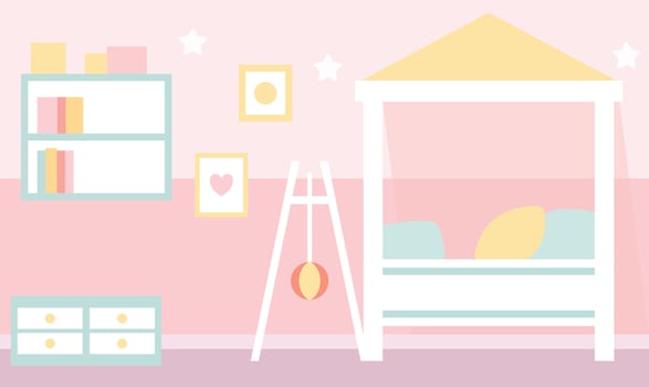 Flat Design Illustration of Cute Pink Bedroom Landscape for Kid Little Girl vector