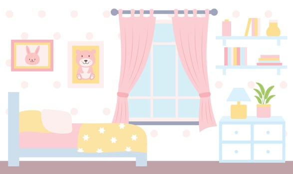 Illustration of Cute Pink Bedroom Landscape for Kid Little Girl with Girly Decoration vector
