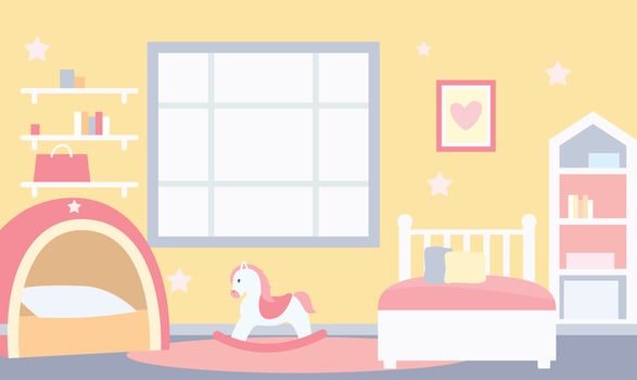 Flat Design Illustration of Cute Pink Bedroom Landscape for Child Kid Little Girl with Girly Decoration vector