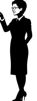 A silhouette of a woman in a dress and glasses png