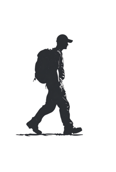 A person hiking in the dark, carrying a backpack. png