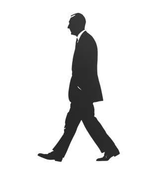 Side profile of a man in a suit walking. png