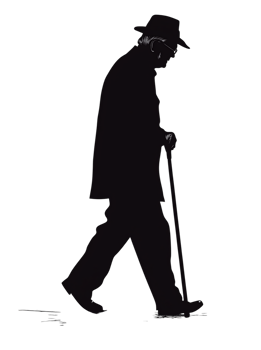 Solitary figure, aging, walking stick, night, mystery png