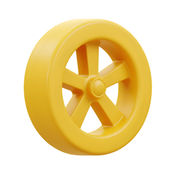 Bright Yellow Car Wheel 3D Render Modern Design rim tire icon bold sport symbol glossy smooth object png