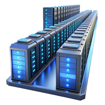 beautiful artistic A massive server farm stretching into infinity, rows of blinking lights, cool blue lighting, technical illustration style premium png