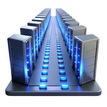 impressive minimalist A massive server farm stretching into infinity, rows of blinking lights, cool blue lighting, technical illustration style 4K png
