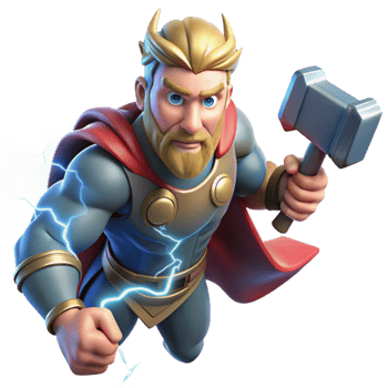 serene classic dramatic vintage Thor, Norse god of thunder, wielding Mjolnir amidst a raging thunderstorm, lightning illuminating his face, comic book style authentic high resolution png