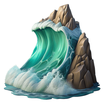 impressive contemporary wonderful abstract A single, giant wave crashing against a rocky cliff face, dramatic lighting, powerful and dynamic composition, digital painting authentic high resolution png