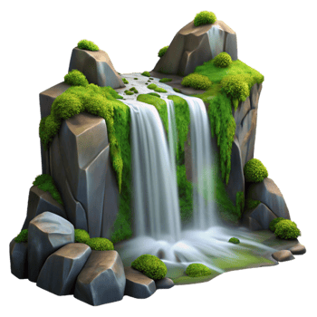 magnificent modern beautiful artistic A cascading waterfall flowing over moss-covered rocks, long exposure, ethereal lighting, romantic style exclusive authentic png