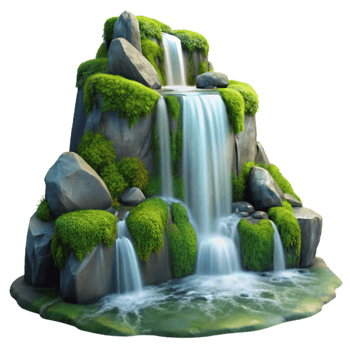 wonderful creative extraordinary vintage A cascading waterfall flowing over moss-covered rocks, long exposure, ethereal lighting, romantic style original 4K png