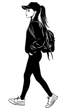 Stylish girl walking, line art illustration png