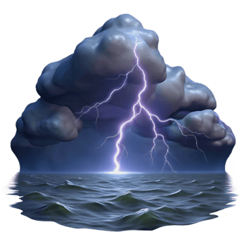 wonderful traditional stunning minimalist A lightning strike illuminating a stormy night sky over a vast ocean, dark and dramatic, digital painting 4K genuine png