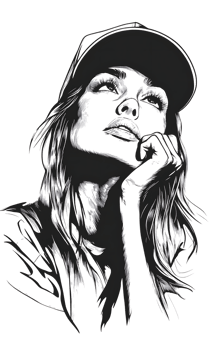 Abstract grayscale portrait of a fashionable woman. png