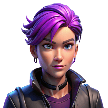stunning creative serene vintage Portrait of an androgynous person with short, vibrant purple hair and multiple piercings, wearing a leather jacket and a defiant expression.... png