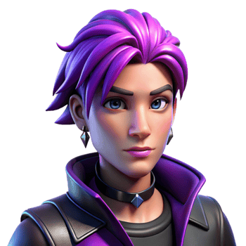 stunning contemporary extraordinary creative Portrait of an androgynous person with short, vibrant purple hair and multiple piercings, wearing a leather jacket and a defiant expression.... png