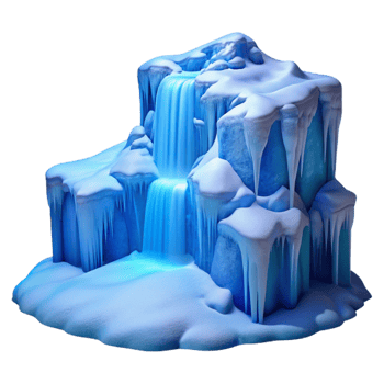 wonderful traditional stunning abstract A frozen waterfall cascading down a snow-covered cliff, bathed in the cool, blue light of a winter morning, in a realistic, nature photography style... png