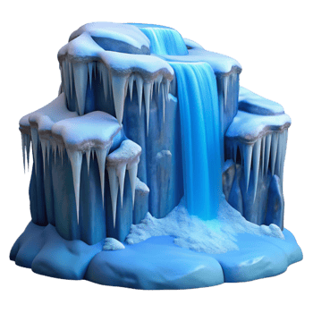 vibrant creative stunning traditional A frozen waterfall cascading down a snow-covered cliff, bathed in the cool, blue light of a winter morning, in a realistic, nature photography style detailed... png