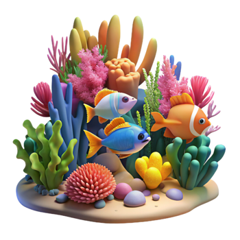 dramatic traditional vibrant classic A coral reef teeming with colorful fish and marine life, illuminated by the filtered sunlight of the shallow ocean, in a vibrant, underwater photography style... png