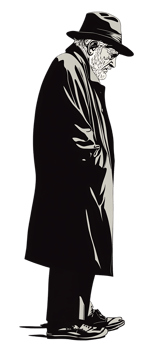 Silhouette of a man in a long coat and hat png
