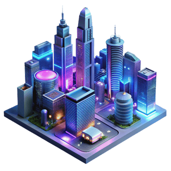 vibrant abstract impressive contemporary A futuristic cityscape at night, towering skyscrapers with holographic advertisements, flying vehicles weaving through the air, vibrant neon lights... png
