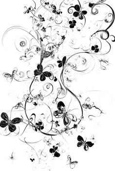 Abstract black and white floral design png