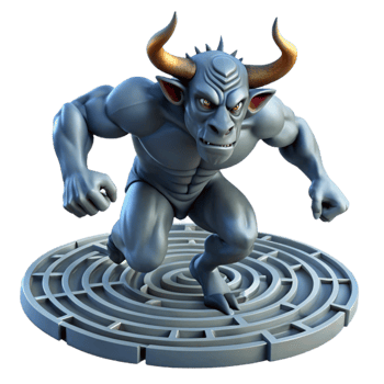 extraordinary traditional stunning contemporary A fearsome minotaur charging through a labyrinth, dynamic pose, dramatic lighting, Greg Rutkowski style genuine professional png