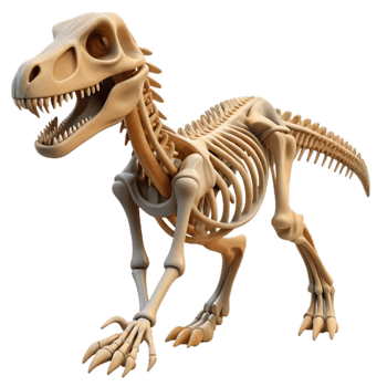 impressive artistic beautiful traditional An intricate, skeletal dinosaur fossil, lit dramatically from below, museum exhibit style detailed original png