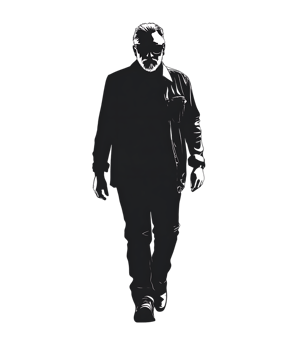 Mysterious figure striding forward in the dark. png
