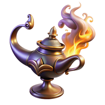 wonderful abstract extraordinary vintage A powerful djinn emerges from a ornate lamp, swirling smoke and glowing embers fill the air, intricate Arabic calligraphy adorns the lamp, orientalist... png