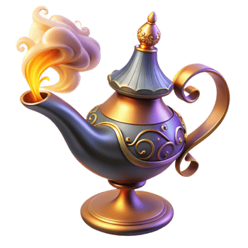 elegant abstract serene rustic A powerful djinn emerges from a ornate lamp, swirling smoke and glowing embers fill the air, intricate Arabic calligraphy adorns the lamp, orientalist style... png