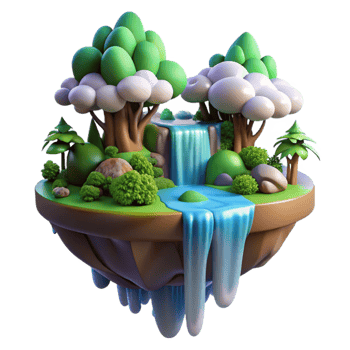 magnificent classic extraordinary artistic A floating island with waterfalls cascading into the clouds, vibrant colors and lush vegetation, dreamlike lighting, fantasy art style genuine authentic png