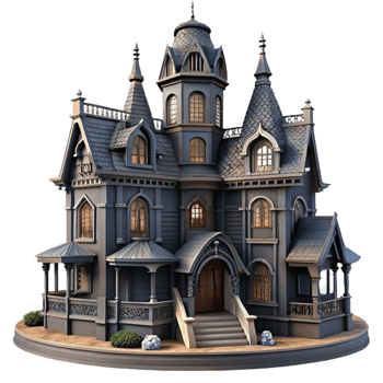 wonderful vintage elegant rustic Victorian mansion, ornate details, intricate ironwork, foggy morning, gothic horror style, exclusive professional png