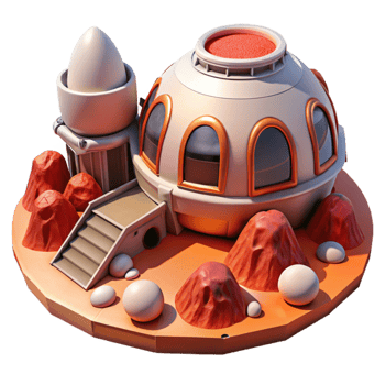stunning creative extraordinary contemporary Martian habitat, futuristic and modular, red dust and rocks, harsh sunlight, sci-fi, detailed high resolution png
