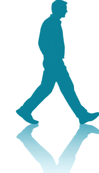 Abstract illustration of a walking man with a mirrored reflection. png