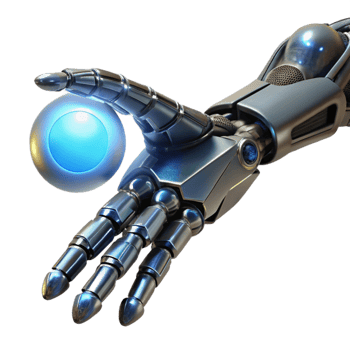 magnificent traditional vibrant creative A biomechanical prosthetic arm extending towards a glowing orb of energy, intricate detail on the metallic and organic components, cyberpunk style, dark... png