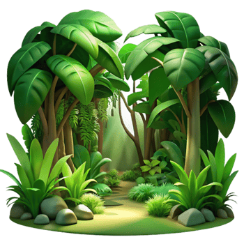 magnificent minimalist impressive minimalist A lush jungle scene, dappled sunlight filtering through the canopy, vibrant greens and deep shadows, Art Nouveau style high quality 4K png