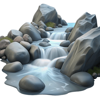 dramatic minimalist dramatic rustic A winding mountain stream cascading over smooth rocks, long exposure photography, misty and ethereal premium original png