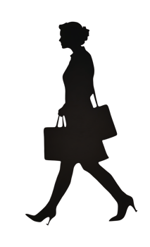 Businesswoman silhouette walking with briefcase. png