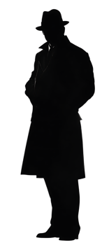 Mysterious silhouette of a man in a hat and coat. png