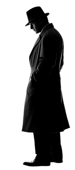Silhouette of a man in a trench coat png