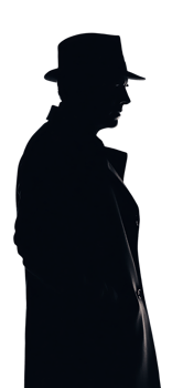 Mysterious silhouette of a man in a hat and coat. transparent bg png