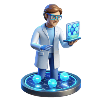 magnificent minimalist magnificent vintage A scientist working on a complex holographic interface, cool, blue lighting, photorealistic style detailed premium png