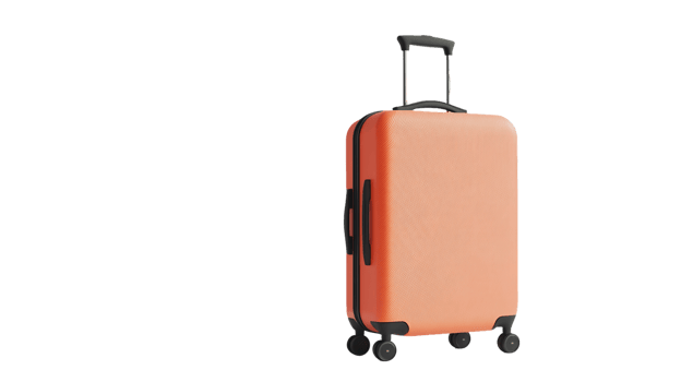 3D Render Of Orange Textured Suitcase On Transparent Background With Wheels And Handle png