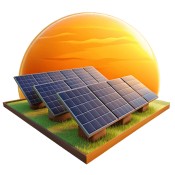 stunning abstract dramatic modern A field of solar panels stretching towards the horizon, depicted in a photorealistic, landscape style, with warm, golden hour lighting 4K professional png