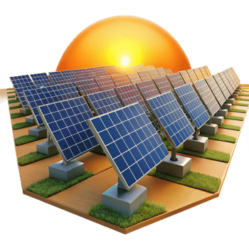 extraordinary artistic impressive artistic A field of solar panels stretching towards the horizon, depicted in a photorealistic, landscape style, with warm, golden hour lighting genuine 4K png
